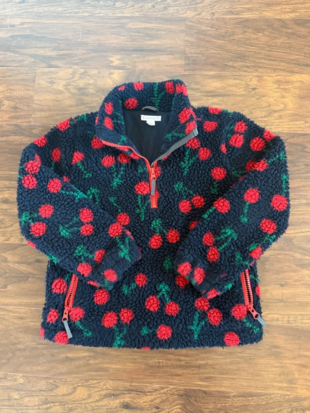 J Crew Crewcuts • Cherry Fleece Sherpa Quarter Zip Pullover Size 6/7 Navy Red